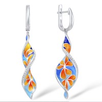 Sterling Silver Earrings Enamel,White Cubic Zirconia (E308955ENA1SL925)