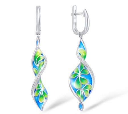 Sterling Silver Earrings Enamel,White Cubic Zirconia (E308955ENASL925)