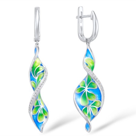 Sterling Silver Earrings Enamel,White Cubic Zirconia (E308955ENASL925)