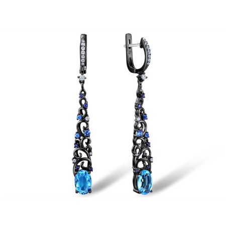 Sterling Silver w/ Black White Plating Earrings Blue Spinel,White Cubic Zirconia,Blue Glass,Blue Nano Cubic Zirconia (E308958MULSK925)