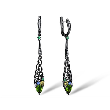 Sterling Silver w/ Black White Plating Earrings White Cubic Zirconia,Green Glass,Green Nano Cubic Zirconia (Per,Green Spinel,Blue Spinel (E308959MUL1SK925)