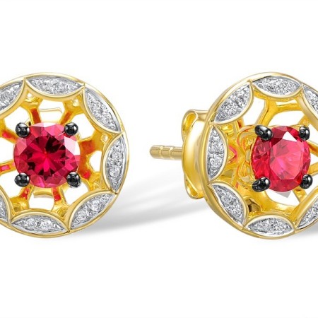 Sterling Silver w/ Yellow Plating Earrings Created Ruby,White Cubic Zirconia (E308973CRZSY925)