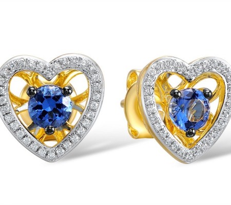 Sterling Silver w/ Yellow Plating Earrings Blue Glass,White Cubic Zirconia (E308975BLGZSY925)