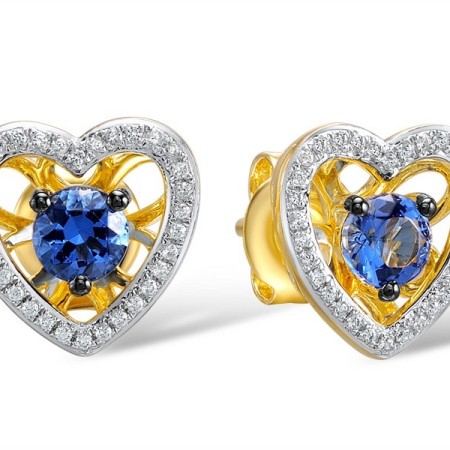 Sterling Silver w/ Yellow Plating Earrings Blue Glass,White Cubic Zirconia (E308975BLGZSY925)