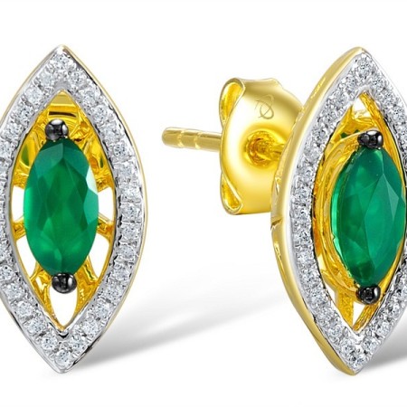Sterling Silver w/ Yellow Plating Earrings Dyed Green Agate,White Cubic Zirconia (E308976GEZSY925)