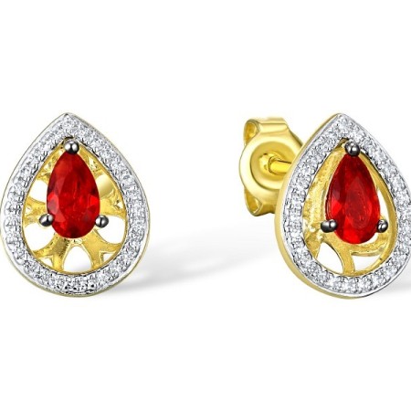 Sterling Silver w/ Yellow Plating Earrings Red Glass,White Cubic Zirconia (E308978REGZSY925)