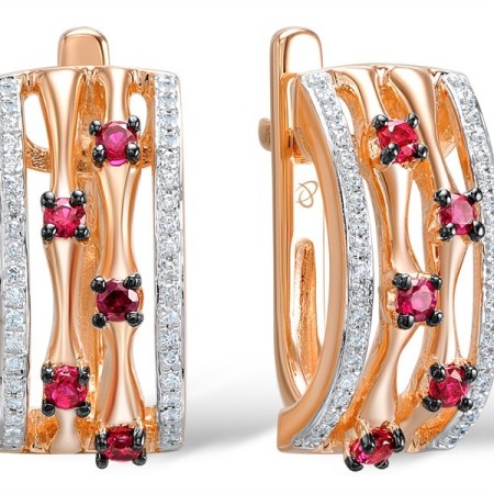 Sterling Silver w/ Rose Plating Earrings Created Ruby,White Cubic Zirconia (E308993CRZSR925)