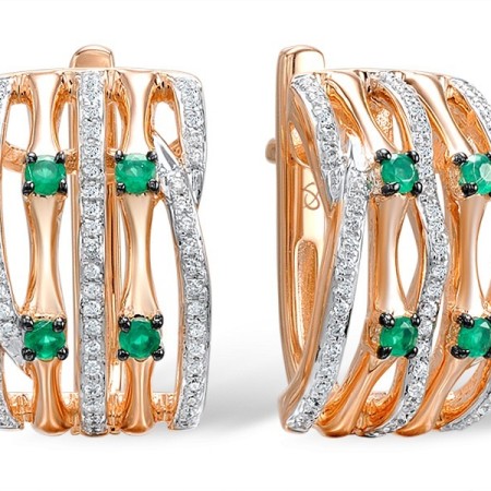 Sterling Silver w/ Rose Plating Earrings Dyed Green Agate,White Cubic Zirconia (E308994GEZSR925)