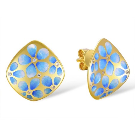 Sterling Silver w/ Yellow Plating Earrings Enamel,White Cubic Zirconia (E309031ENASY925)