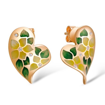 Sterling Silver w/ Rose Plating Earrings Enamel,White Cubic Zirconia (E309033ENASR925)