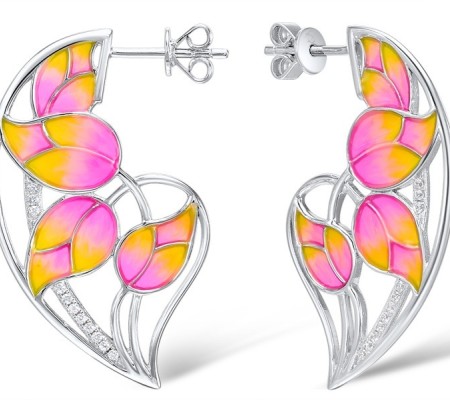 Sterling Silver Earrings Enamel,White Cubic Zirconia (E309052ENASL925)