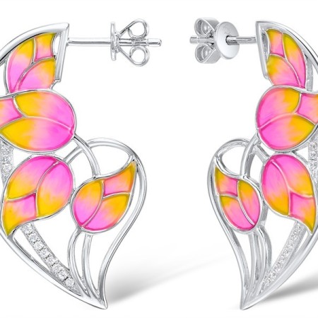 Sterling Silver Earrings Enamel,White Cubic Zirconia (E309052ENASL925)