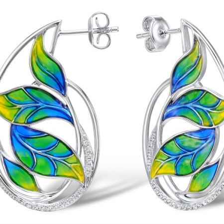 Sterling Silver Earrings Enamel,White Cubic Zirconia (E309053ENASL925)