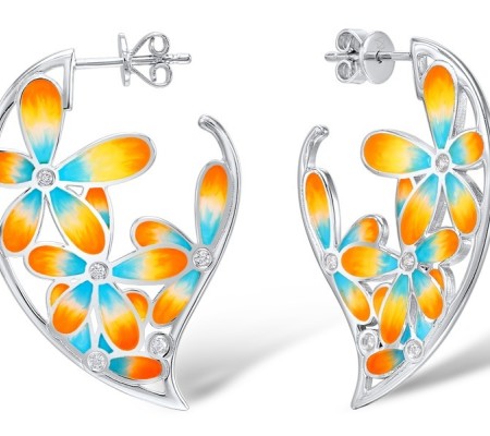 Sterling Silver Earrings Enamel,White Cubic Zirconia (E309054ENASL925)