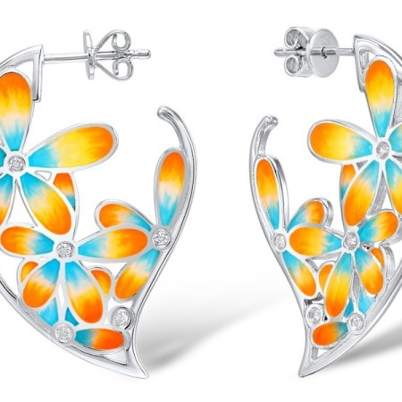 Sterling Silver Earrings Enamel,White Cubic Zirconia (E309054ENASL925)