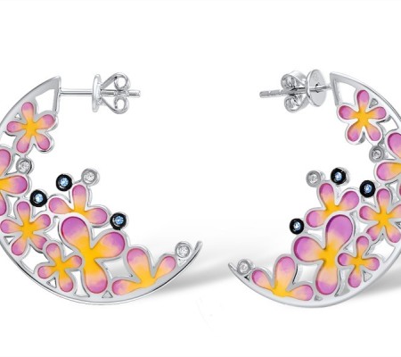 Sterling Silver Earrings Blue Spinel,Enamel,White Cubic Zirconia (E309055ENASL925)