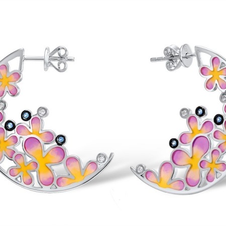 Sterling Silver Earrings Blue Spinel,Enamel,White Cubic Zirconia (E309055ENASL925)