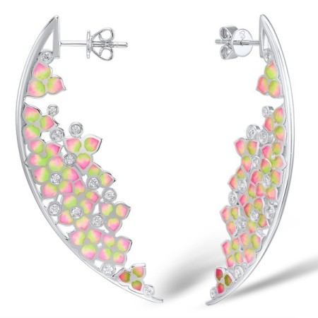 Sterling Silver Earrings Enamel,White Cubic Zirconia (E309056ENASL925)