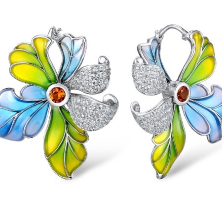 Sterling Silver Earrings Enamel,White Cubic Zirconia,Yellow Nano Cubic Zirconia (Ci (E309057ENASL925)