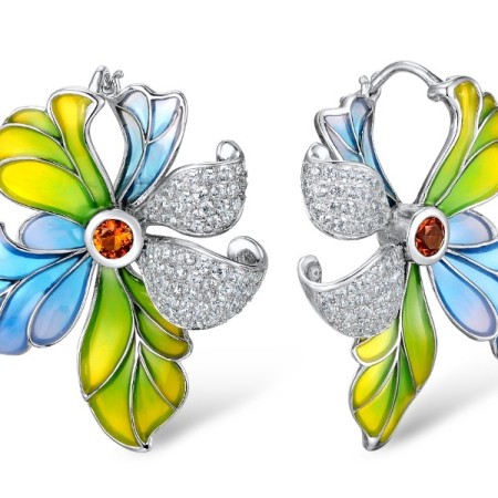Sterling Silver Earrings Enamel,White Cubic Zirconia,Yellow Nano Cubic Zirconia (Ci (E309057ENASL925)
