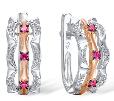 Sterling Silver w/ IONIC ROSE PLATING Earrings Created Ruby,White Cubic Zirconia (E309063CRZSQ925)