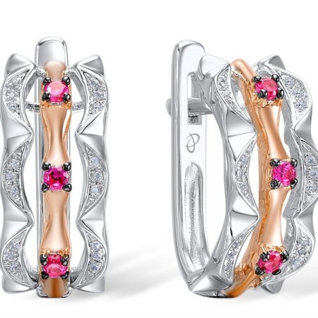 Sterling Silver w/ IONIC ROSE PLATING Earrings Created Ruby,White Cubic Zirconia (E309063CRZSQ925)