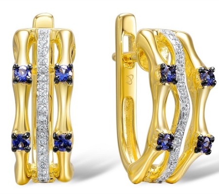 Sterling Silver w/ Yellow Plating Earrings Created Sapphire,White Cubic Zirconia (E309064CRSZSY925)