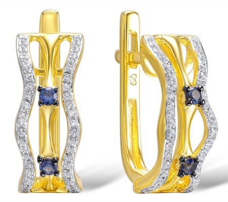 Sterling Silver w/ Yellow Plating Earrings Created Sapphire,White Cubic Zirconia (E309065CRSZSY925)