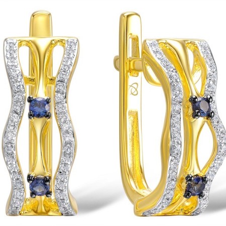 Sterling Silver w/ Yellow Plating Earrings Created Sapphire,White Cubic Zirconia (E309065CRSZSY925)