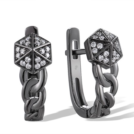 Sterling Silver w/ Black Plating Earrings White Cubic Zirconia (E309114WCZSB925)