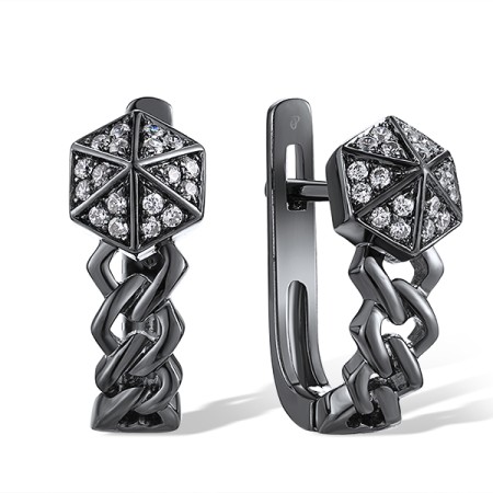 Sterling Silver w/ Black Plating Earrings White Cubic Zirconia (E309115WCZSB925)