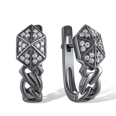 Sterling Silver w/ Black Plating Earrings White Cubic Zirconia (E309117WCZSB925)