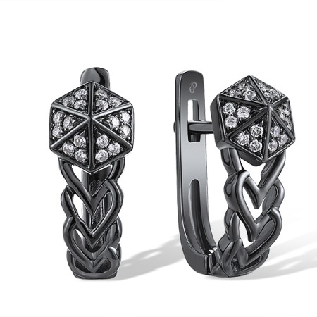 Sterling Silver w/ Black Plating Earrings White Cubic Zirconia (E309118WCZSB925)