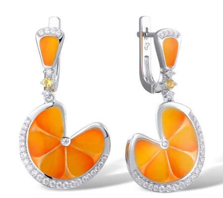 Sterling Silver Earrings Enamel,White Cubic Zirconia,Yellow Nano Cubic Zirconia (Ci (E309139ENASL925)
