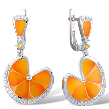Sterling Silver Earrings Enamel,White Cubic Zirconia,Yellow Nano Cubic Zirconia (Ci (E309139ENASL925)