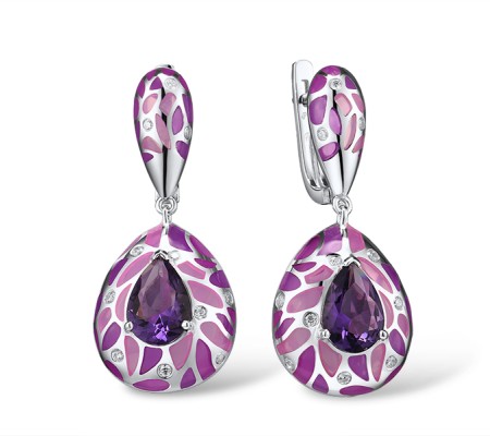 Sterling Silver Earrings Enamel,Purple Glass,White Cubic Zirconia (E309140AENASL925)