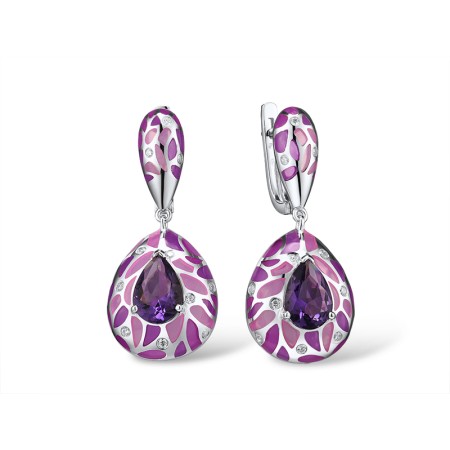 Sterling Silver Earrings Enamel,Purple Glass,White Cubic Zirconia (E309140AENASL925)