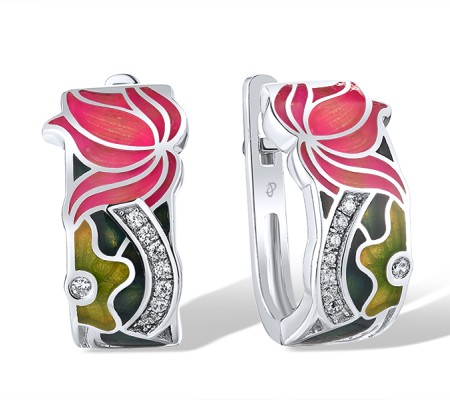 Sterling Silver Earrings Enamel,White Cubic Zirconia (E309163ENASL925)