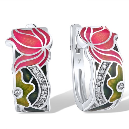 Sterling Silver Earrings Enamel,White Cubic Zirconia (E309163ENASL925)