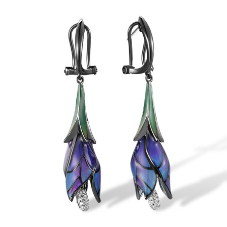 Sterling Silver w/ Black Plating Earrings Enamel,White Cubic Zirconia (E309164AENASK1925)