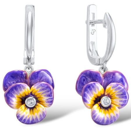 Sterling Silver Earrings Enamel,White Cubic Zirconia (E309169ENASL925)