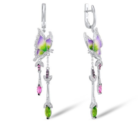 Sterling Silver Earrings Amethyst Cubic Zirconia,Created Pink Sapphire,Enamel,Green Glass,White Cubic Zirconia (E309170ENASL925)