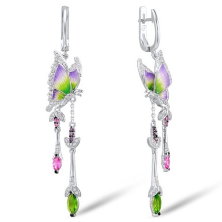 Sterling Silver Earrings Amethyst Cubic Zirconia,Created Pink Sapphire,Enamel,Green Glass,White Cubic Zirconia (E309170ENASL925)
