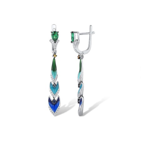 Sterling Silver w/ Black White Plating Earrings Blue Nano Cubic Zirconia,Blue Spinel,Enamel,Green Spinel,White Cubic Zirconia,Yellow Nano Cubic Zirconia (Ci (E309171ENASK925)