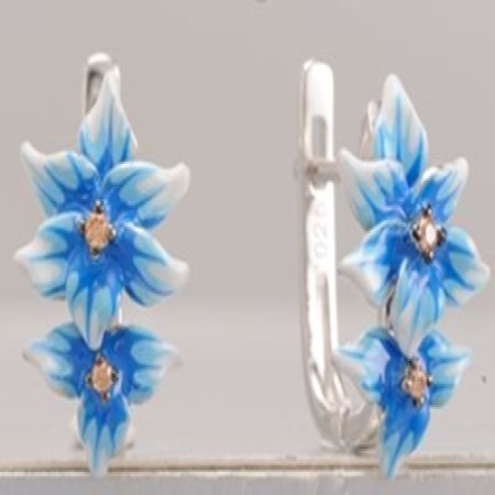 Sterling Silver w/ Black White Plating Earrings Champagne Cubic Zirconia,Enamel (E309173ENASK925)