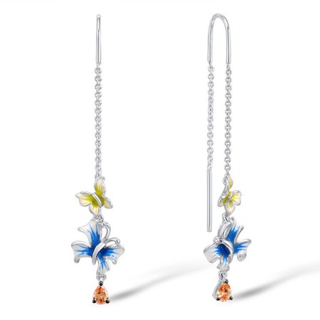 Sterling Silver w/ Black White Plating Earrings Champagne Cubic Zirconia,Enamel (E309177ENASK925)