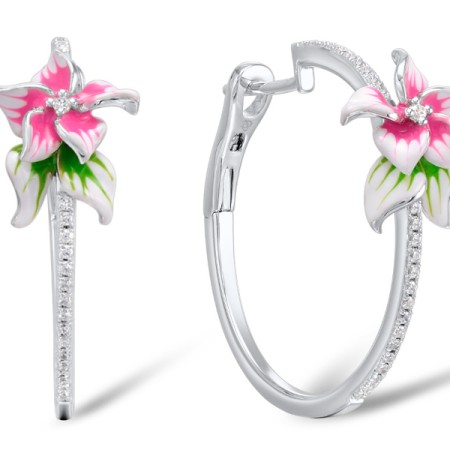 Sterling Silver Earrings Enamel,White Cubic Zirconia (E309178ENASL925)