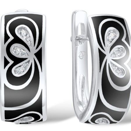 Sterling Silver Earrings Enamel,White Cubic Zirconia (E309190ENA1SL925)