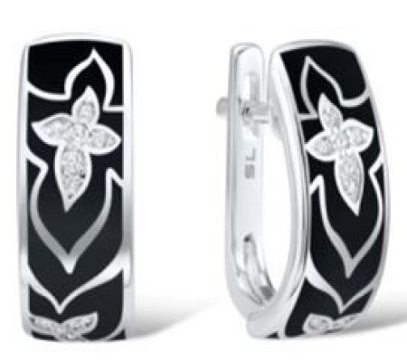 Sterling Silver Earrings Enamel,White Cubic Zirconia (E309191ENA1SL925)