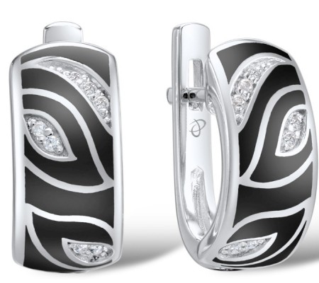 Sterling Silver Earrings Enamel,White Cubic Zirconia (E309192ENA1SL925)